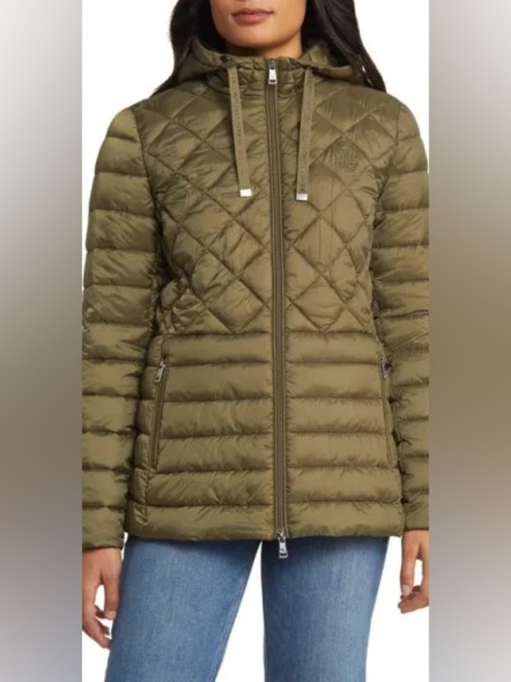 NWT Lauren Ralph Lauren Soft Puffer Hooded Recycled Jacket Olive Packable  Sz M - Picture 6 of 15